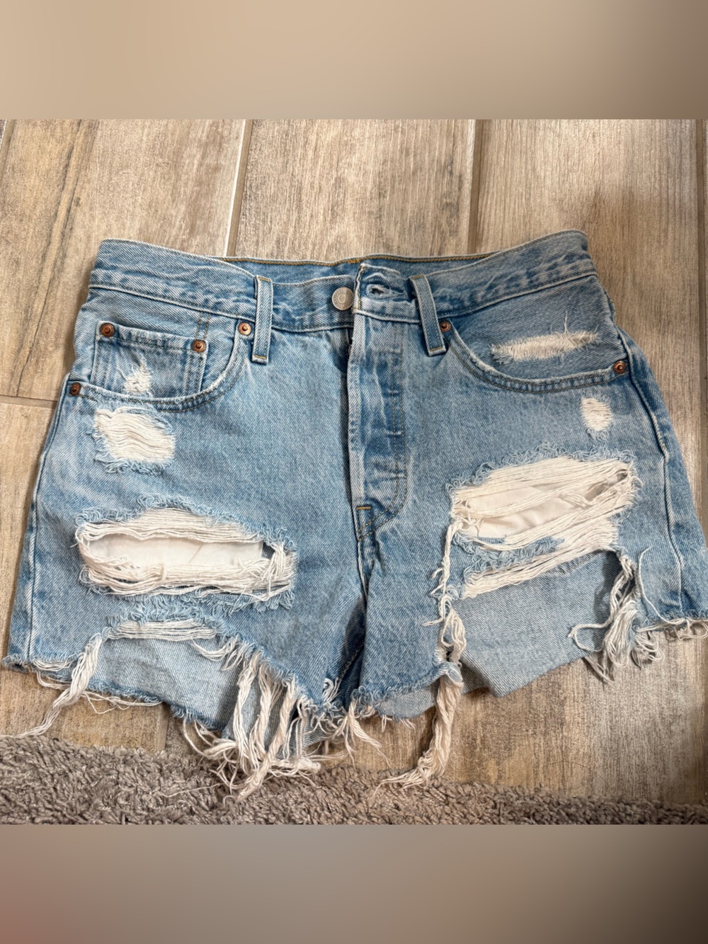 Distressed Light Blue Denim Women's Shorts